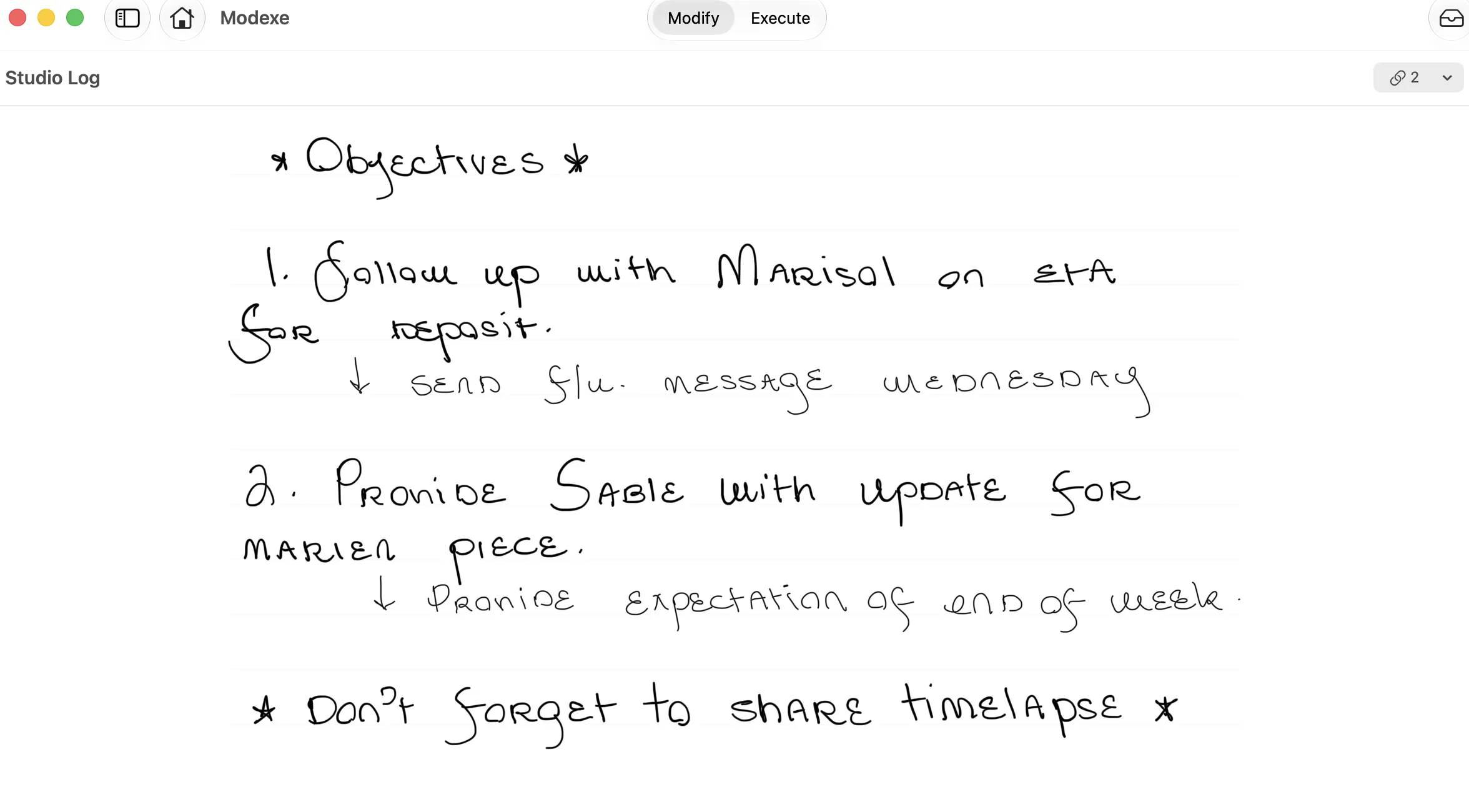 A handwritten Modexe document written with Apple Pencil.